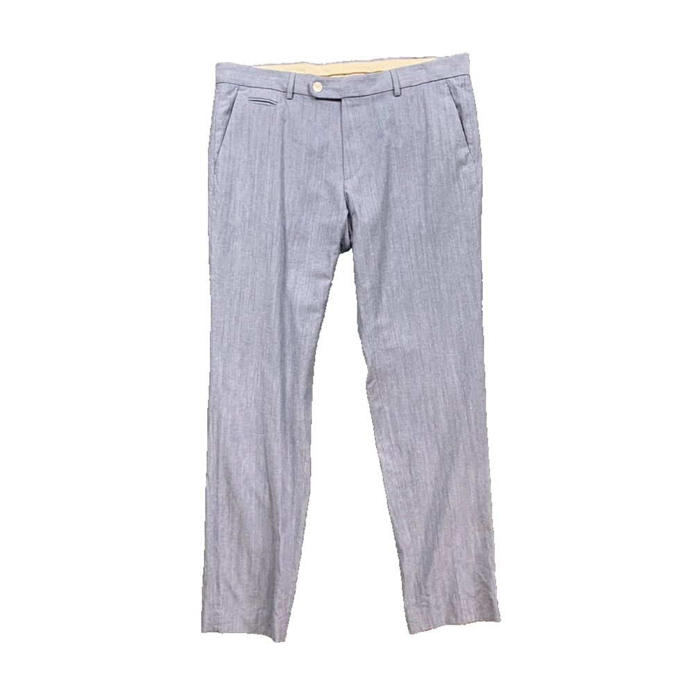 Hugo Boss Pants Mens 36 Blue Gray Cotton Wool Blend Flat Front Dress Trouser